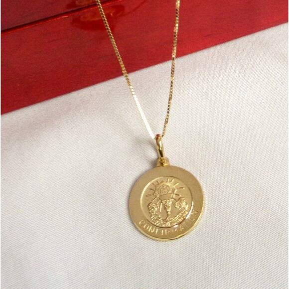 10K Real Gold Confirmation Necklace, Religious Medallion, Christian Jewelry - Picture 2 of 4